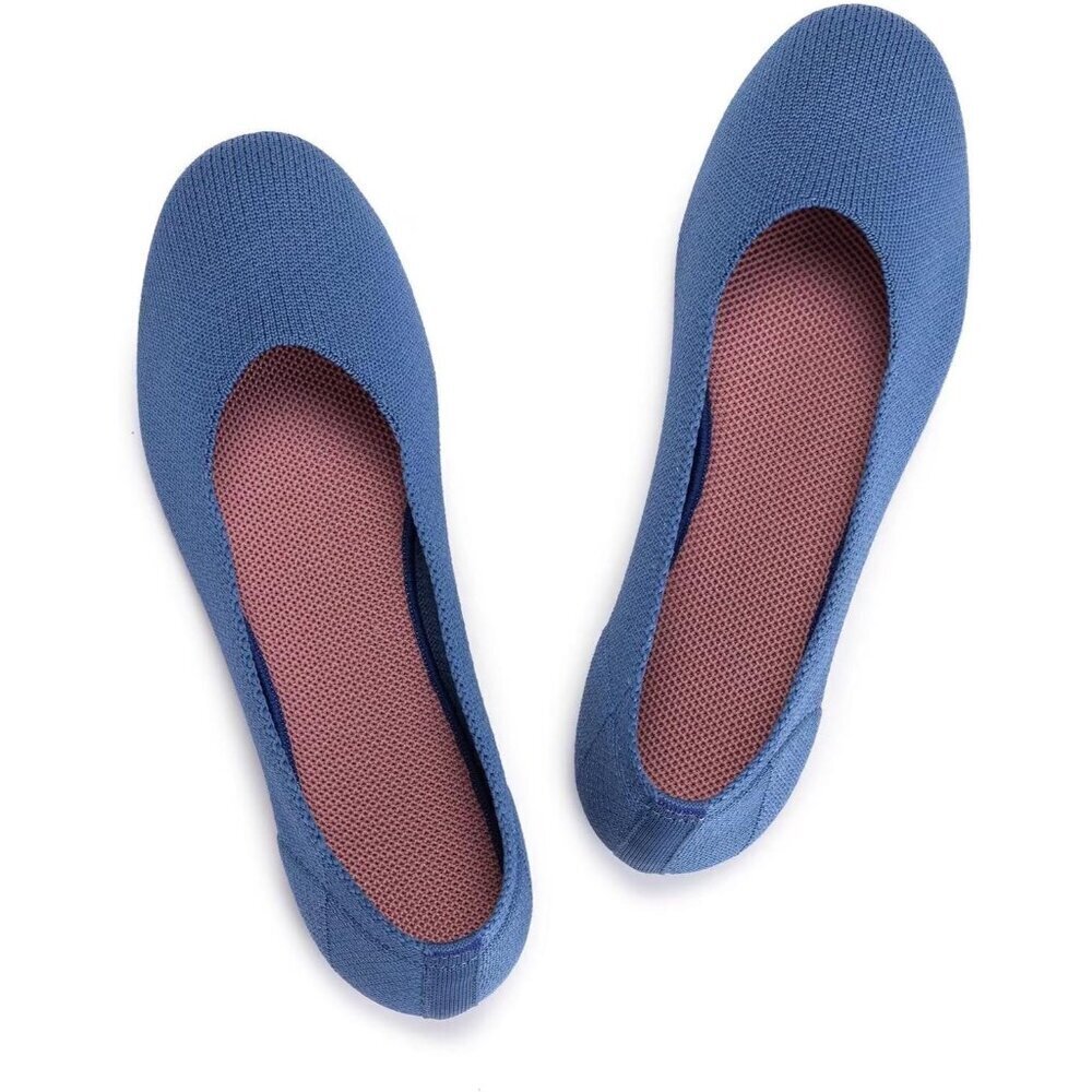 Frank Mully Women’s Aqua Blue Knit Fabric Round Toe Slip On Ballet Flat Shoes